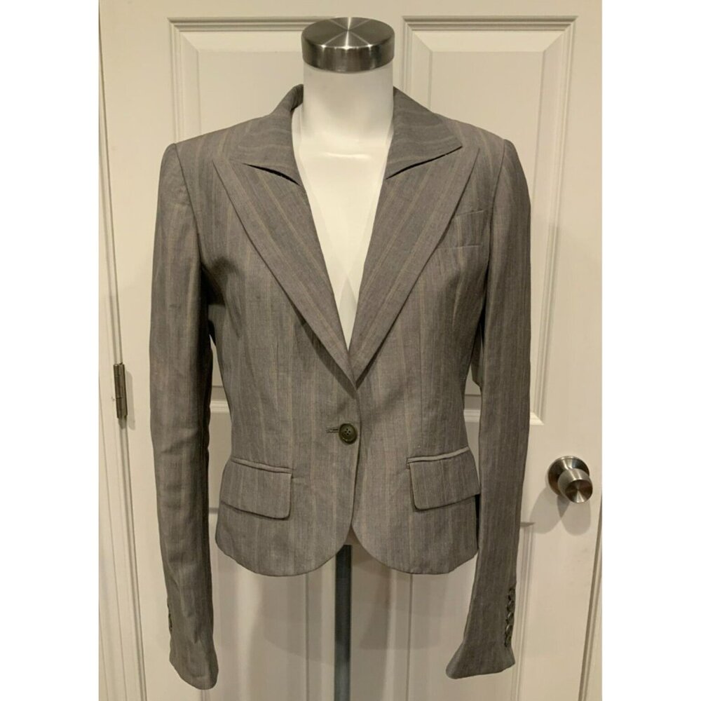 Yigal Azrouel Gray Pinstriped Blazer W/ Notched Collar, Size 6 (US)